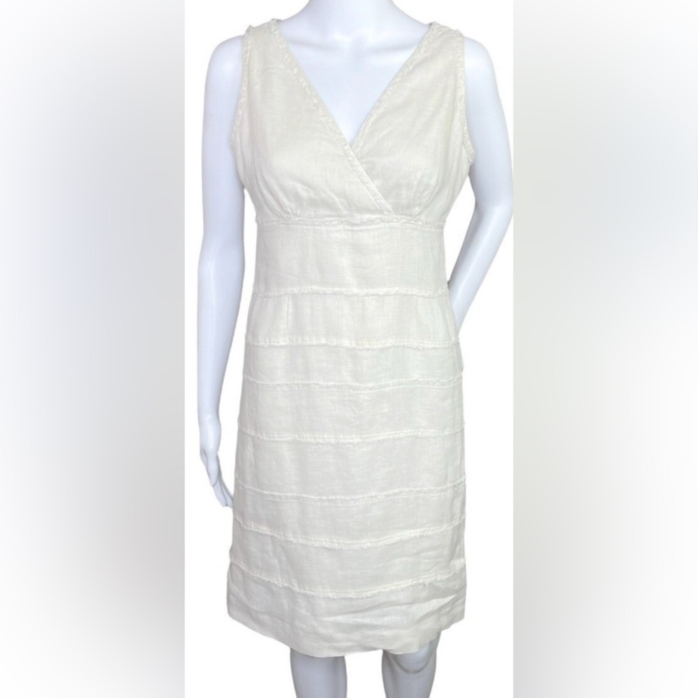Talbots Petite Linen Shift Dress Cream Sleeveless Summer Frayed Trim 10P - Picture 4 of 8
